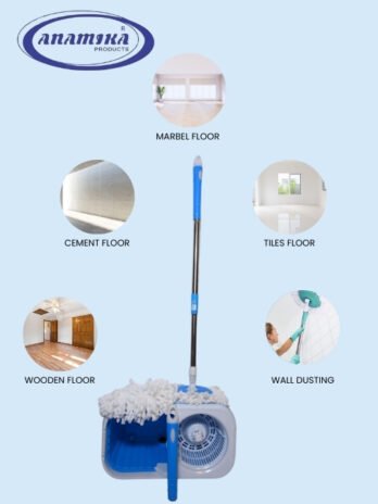 Bucket Mop with 2 Microfiber Wet Dry Mophead Floor Cleaning | Floor Cleaner Mopping Set (Random Color)