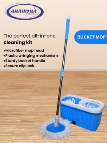 Bucket Mop with 2 Microfiber Wet Dry Mophead Floor Cleaning | Floor Cleaner Mopping Set (Random Color)